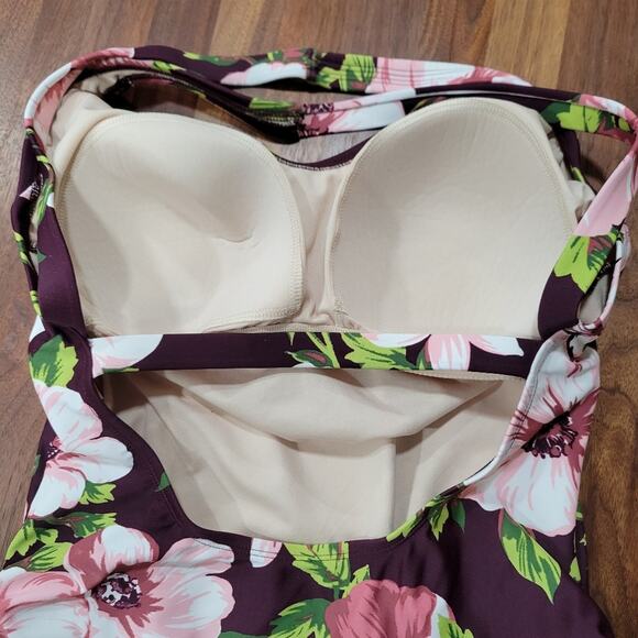 Kona Sol One piece Floral Swim Suit Padded Cups Strappy Back Size XL - Picture 6 of 10
